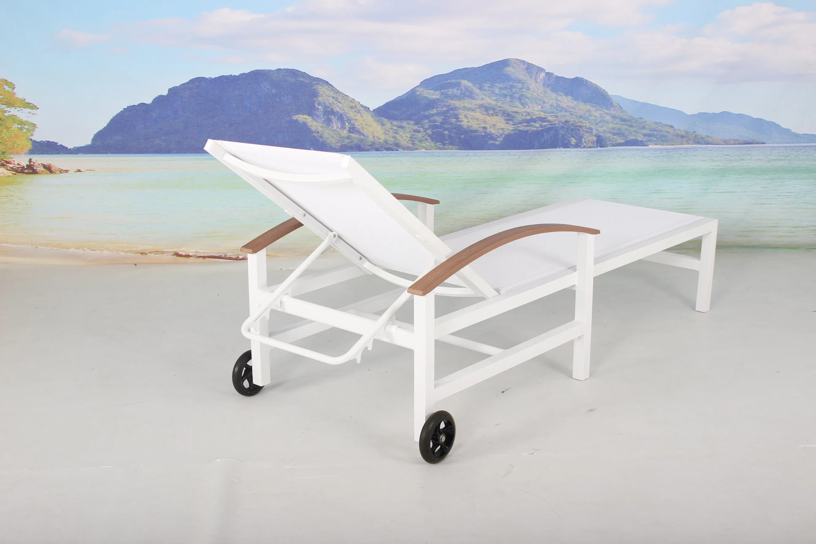 Wholesale/Supplier Outdoor Patio Deck Pool Furniture White Aluminium Sun Lounger with Wheels