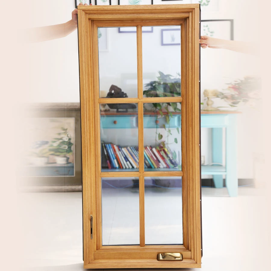 Beautiful Double Glazed Aluminum Wood Casement Window Excellent Quality Solid Wood Aluminum Push Crank out Casement Windows