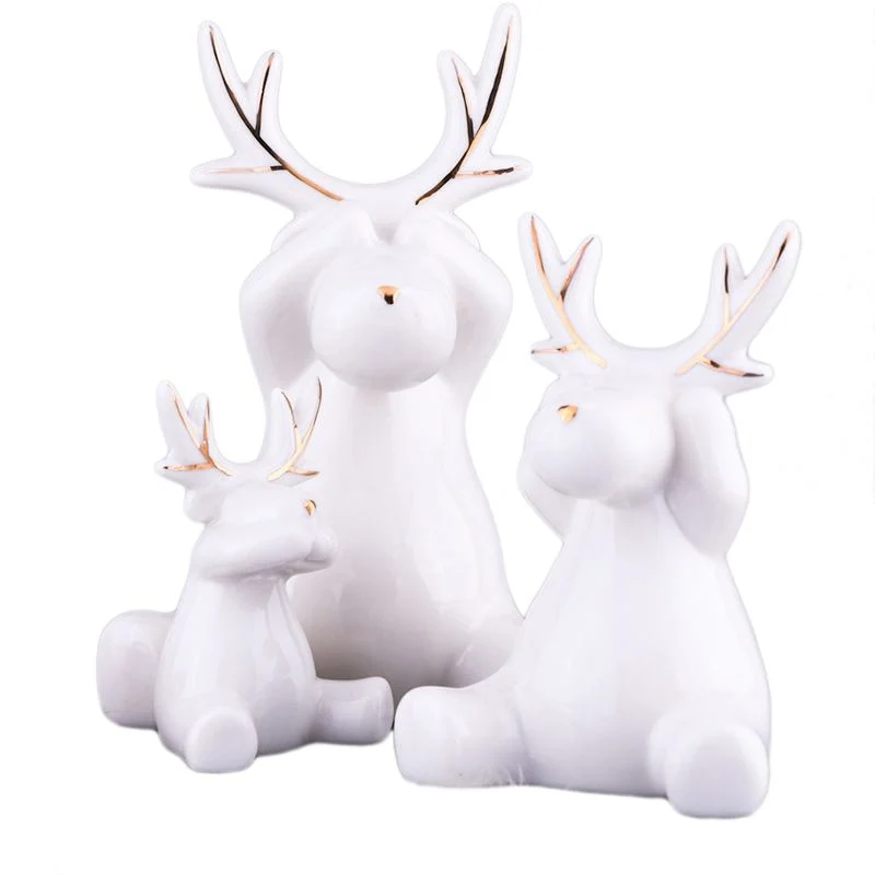 White Reindeer Design Tabletop Ceramic Decoration Christmas Ornament