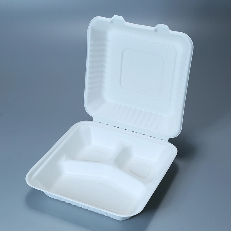 3 Assiettes jetables en pulpe de bagasse de canne à sucre compostable à 3 compartiments, récipient alimentaire biodégradable en vaisselle.