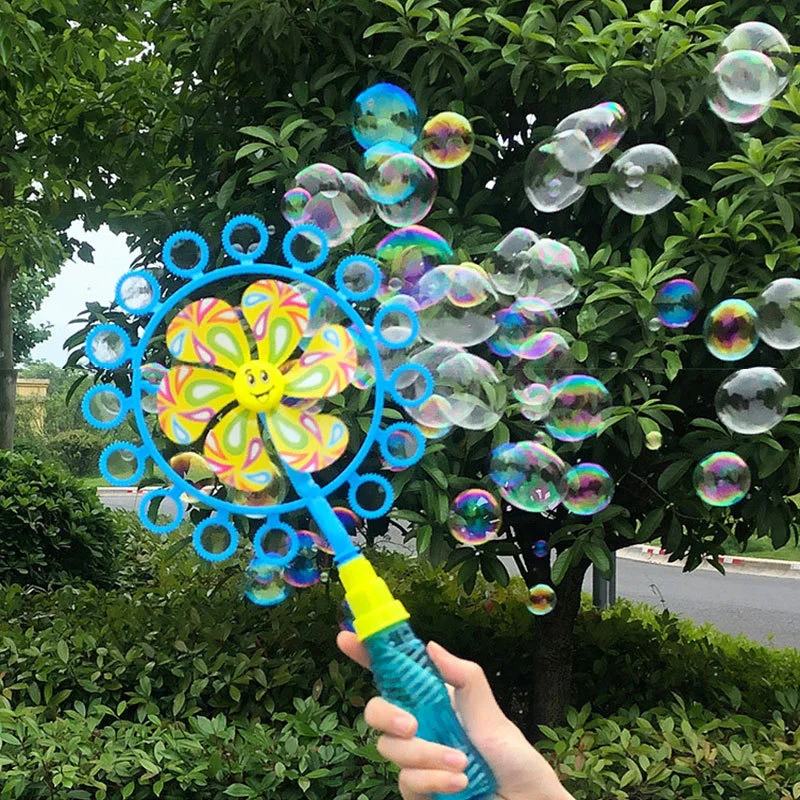 Summer Windmill Bubble Blower Pinwheel Bubble Wand Spinner Maker Soap Bubble Wands Toys