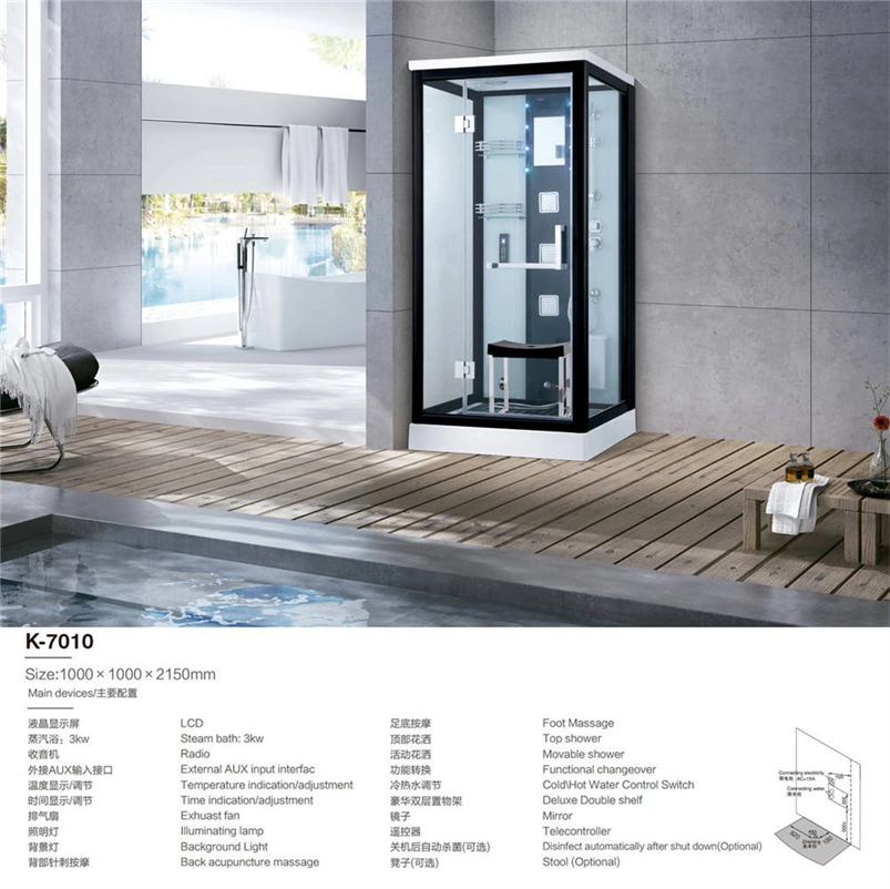 Modern Sliding Door Steam Shower Arc Cubicle Corner Shower Enclosure Bath Cabin with Dry Sauna Steam Room