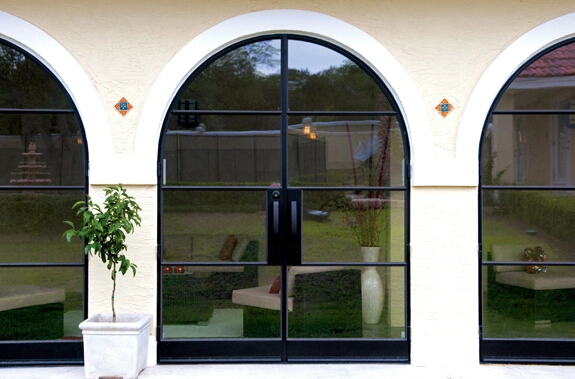 Thermal Break Hot Sale Arch Top Decorative Wrought Steel Glass Door