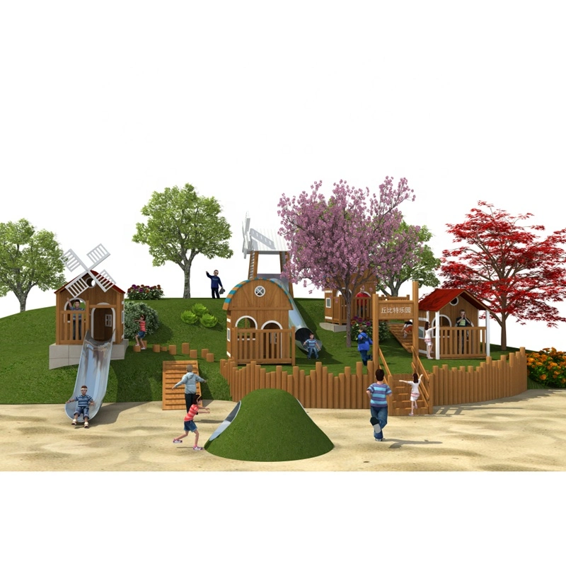 Popular House Garden Commercial Wooden Outdoor Playground Amusement Park with Slide