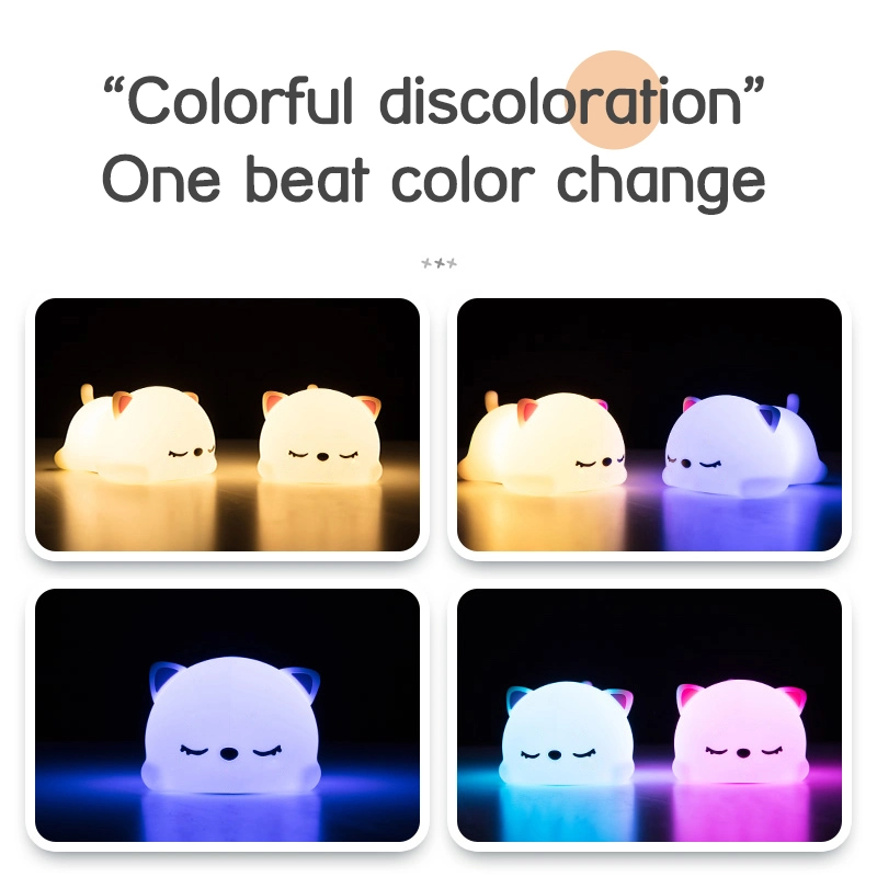 USB Rechargeable Night Light Cat Silicone Night Lights Touch Sensor