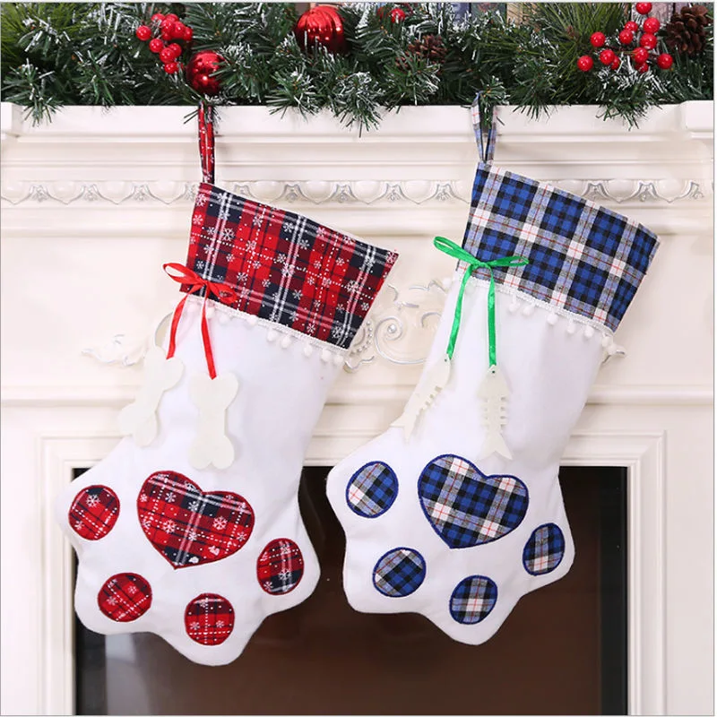 Non-Woven Sugar Bag Dog Paw Christmas Stocking