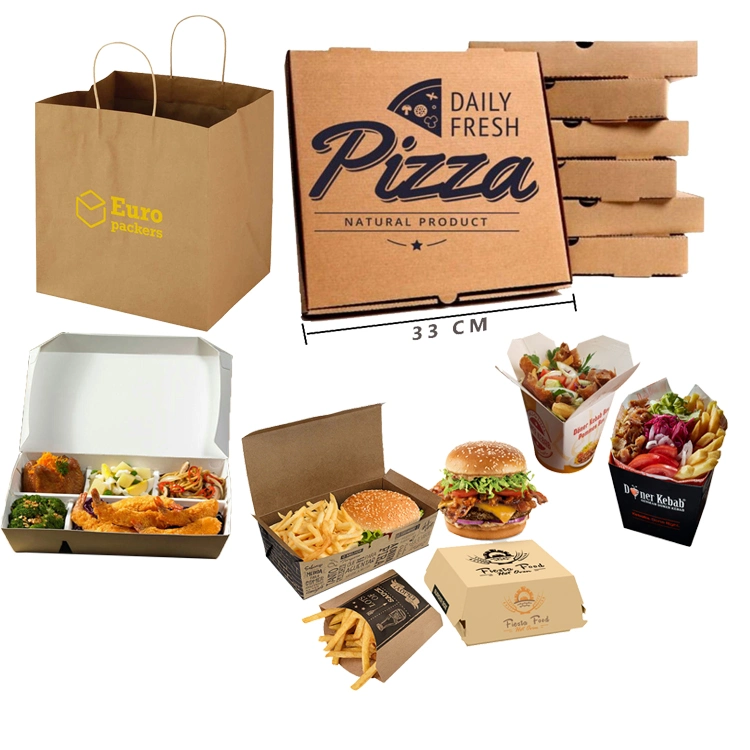 Boîte en papier kraft 100% recyclable en gros, emballage de pizza, de pâtisserie et de biscuits, contenant à emporter personnalisé de 9 12 13 16 pouces, boîtes de carton à pizza de 33X33 pouces.