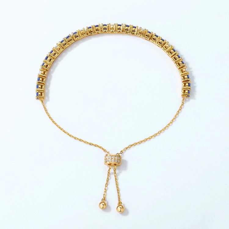 Hot Sell Women Bracelet Wholesale/Supplier Gold Plated Adjustable Blue Spinel Tennis Bracelets