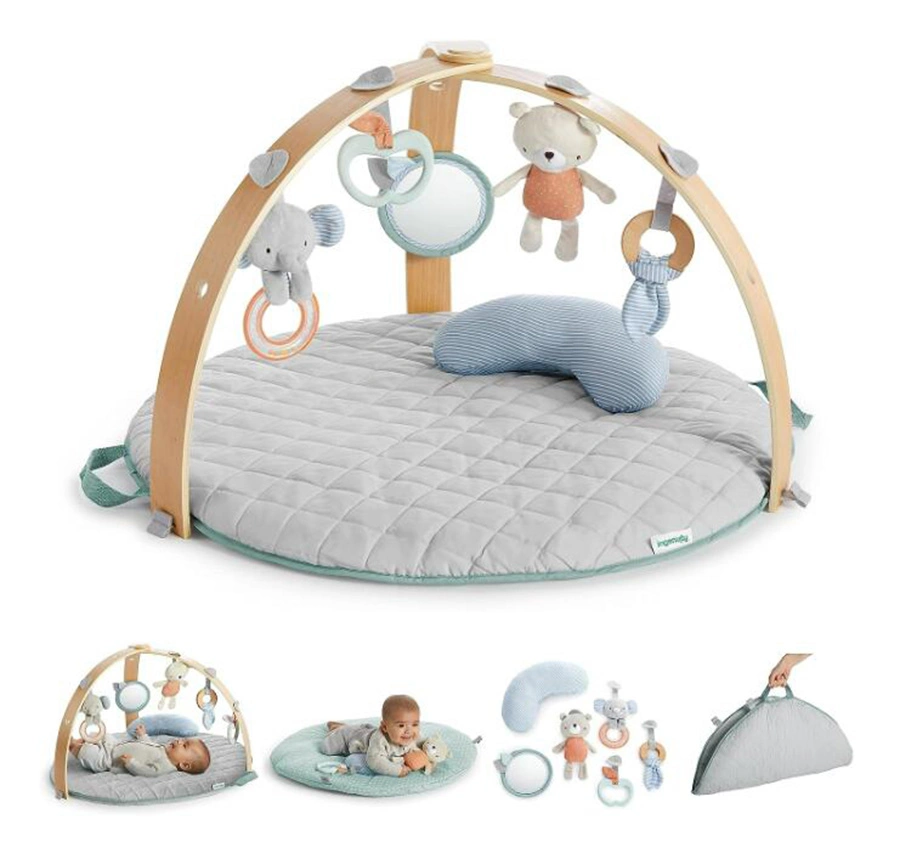 Reversible Duvet Activity Gym & Play Mat with Wooden Bar