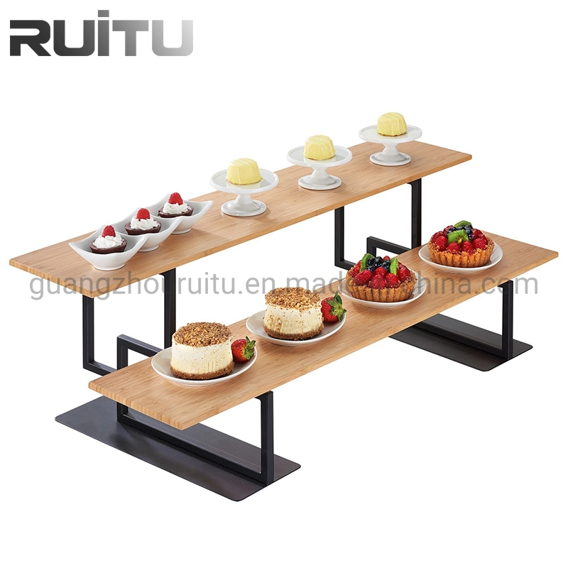 Equipamento de cozinha buffet parte camadas combinado 3 camadas de aço inoxidável Suporte Cupcake Bolo Eventos servidor configurado Risers de madeira Exibir suporte buffet de sobremesas de madeira