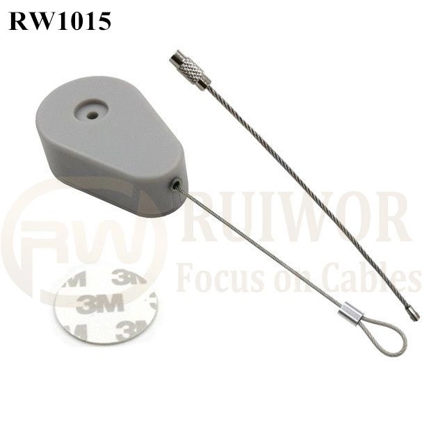 RW1015 Drop-Shaped Retractable Security Tether Plus Size Customizable Wire Rope Ring Catch