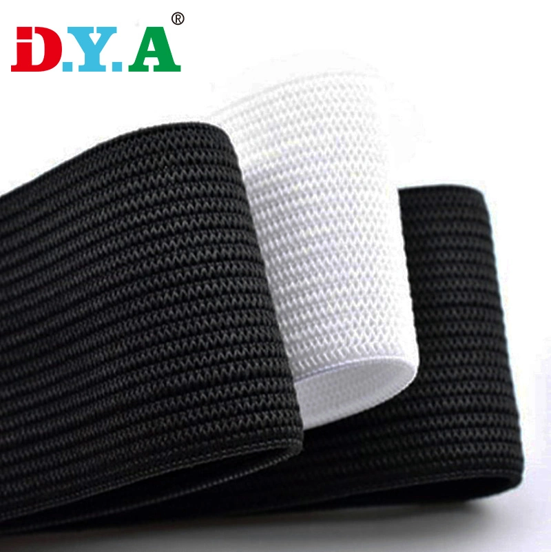 Cinta elástica de poliéster y látex tejida de 20 mm en blanco y negro para cinturilla de prendas textiles para el hogar