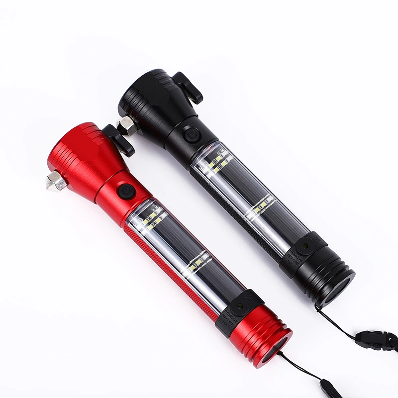 LED Lighting Flashlight High Power Car Emergency Rescue Escape Solar Rechargeable 18650 Hand Torch Light