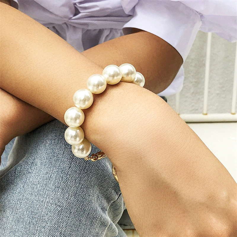 Fashion Jewellery Jewelry French Romantic White Big Pearl Bracelet Classic Luxury Party Temperament Gold Double Love Heart Lock Bangle Bracelet for Women