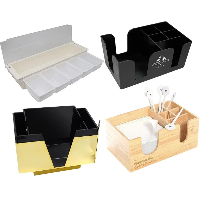 Holz Edelstahl Halter Schwarz Weiß Kupfer Gold Markenwerbung Kunststoff Zahnstocher Box Tissue Holder Bar Caddy