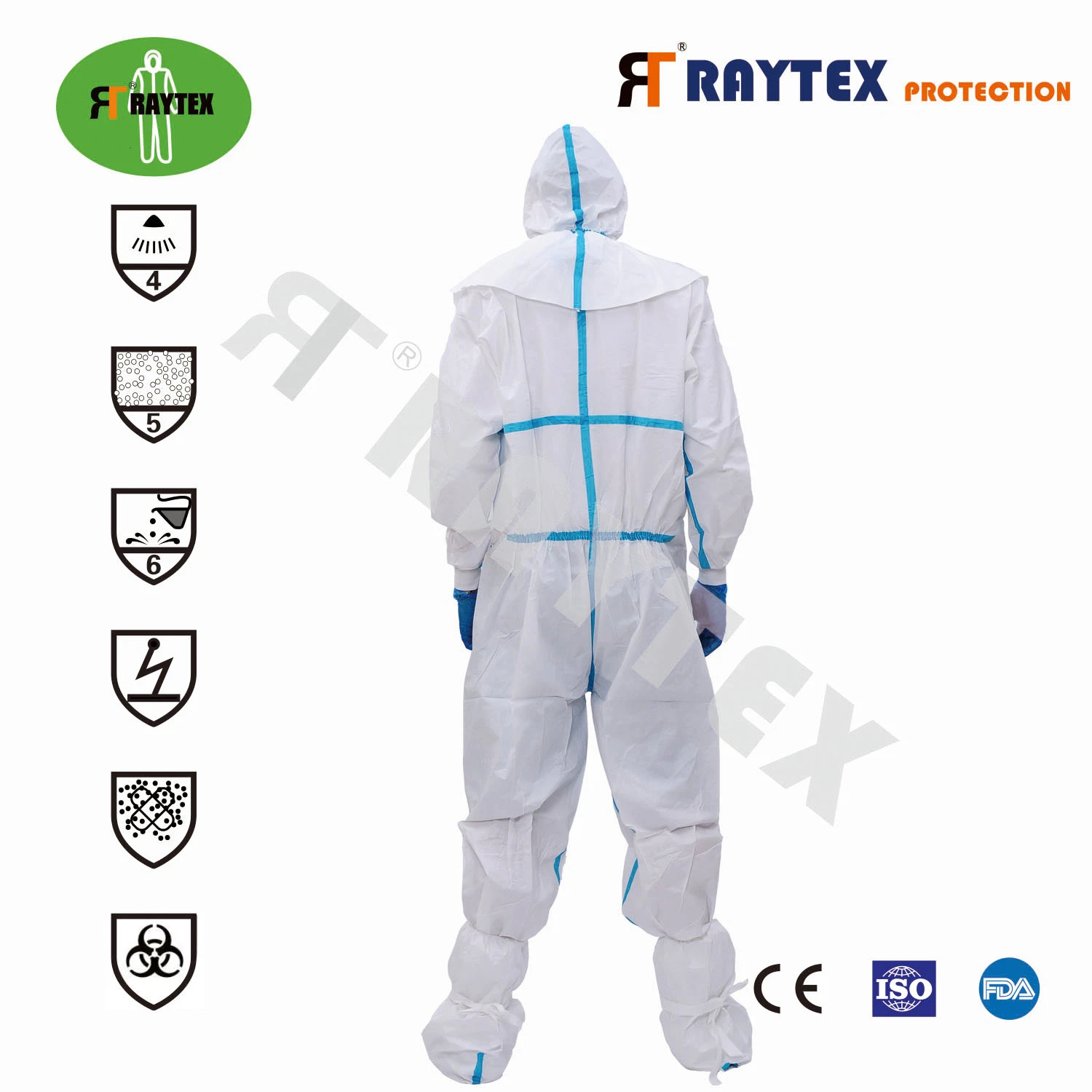 Chemical Workwear with Type4/5/6 Certificates Hot Sale Disposable Coverall Virus Hospital Protection Suit Protective with Hood Garment Ce&FDA