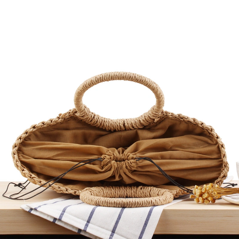 Simple Hand Straw Woven Bag Pure Color Casual Hand-Woven Bag Summer Beach Bag