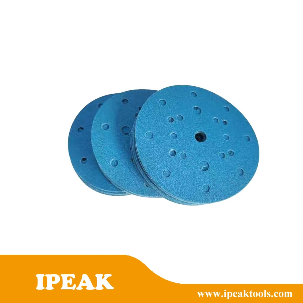 Manufacture 6inch 150mm 17holes Blue Zirconium Film Hook and Loop Sand Paper