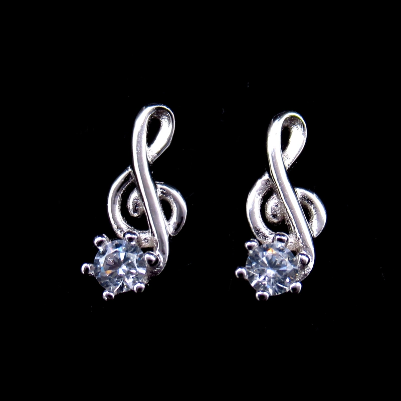 Fashion Treble Symbol Shaped Sterling Silver Cubic Zirconia Earrings for Singer Gift