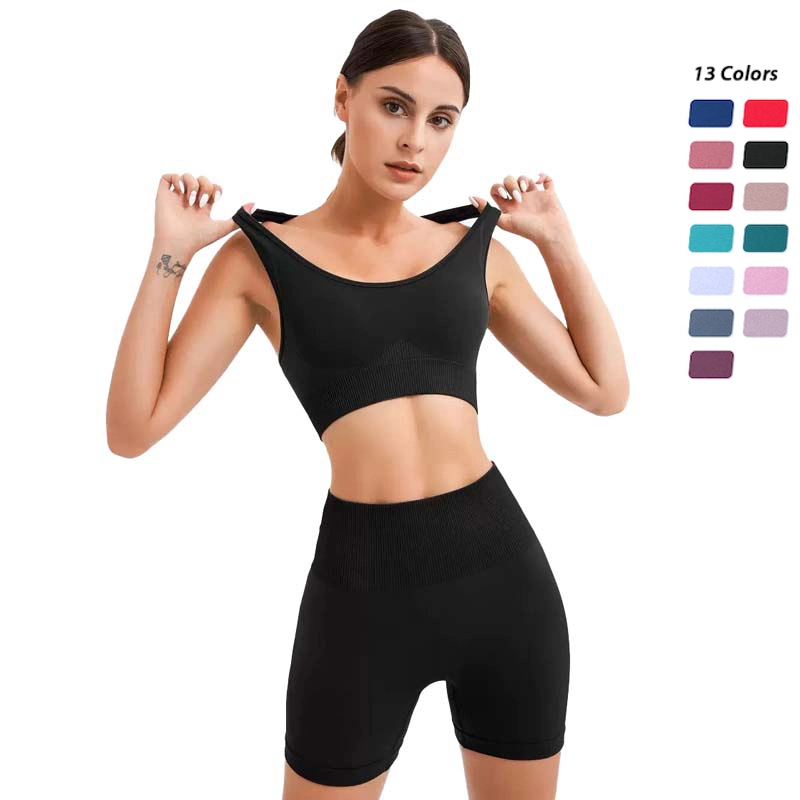 Wholesale/Supplier Women Seamless OEM ODM Fitness Wear Casual Sports Wear 2 Piece Workout Set Racer Back Bra with Shorts Gym Yoga Clothing Fitnesswear