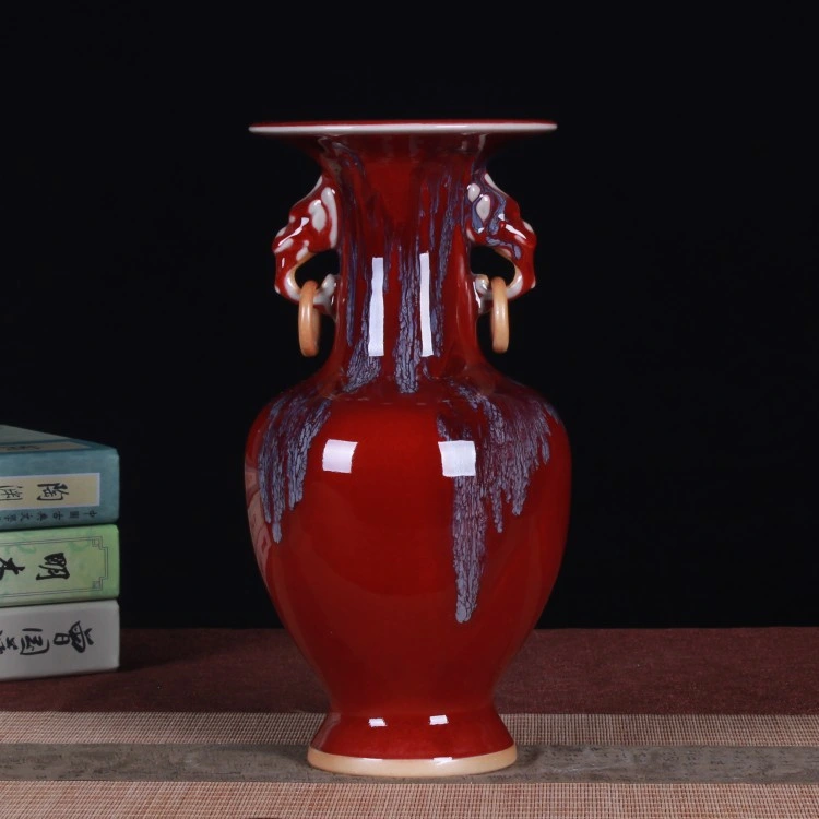 Venda por grosso de Orelha Duplo Antigo Jingdezhen vasos cerâmicos Antique Jun Forno vasos de porcelana