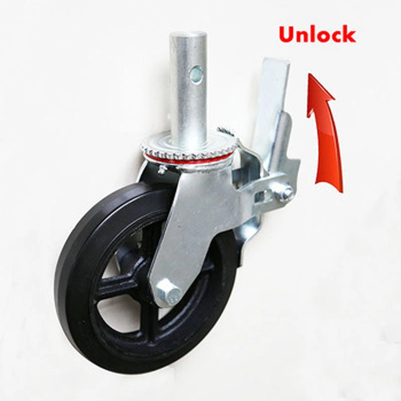 Adjustable Height Industrial Heavy Duty 8"Scaffold Casters with Black Rubber on Cast Iron Wheel