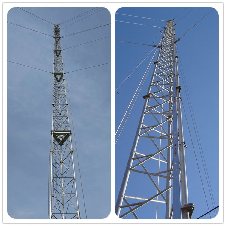 60m 80m 100m 120m Hot DIP Galvanized Antenna Steel Communication Triangular Radio Telecom Wire Support Guyed Mast Telecommunication Tower