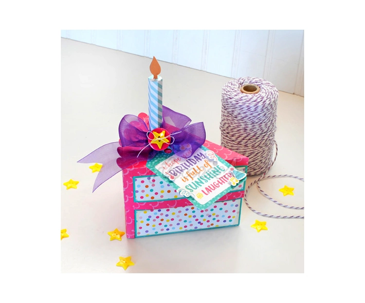Sweet Color Baby Shower Baby Birthday Party Gift Packaging Paper Box with Candle Decoration and Greeting Cards