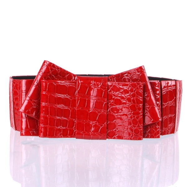 Red Bow PU Leather Elastic Ladies Belts (RS12004)