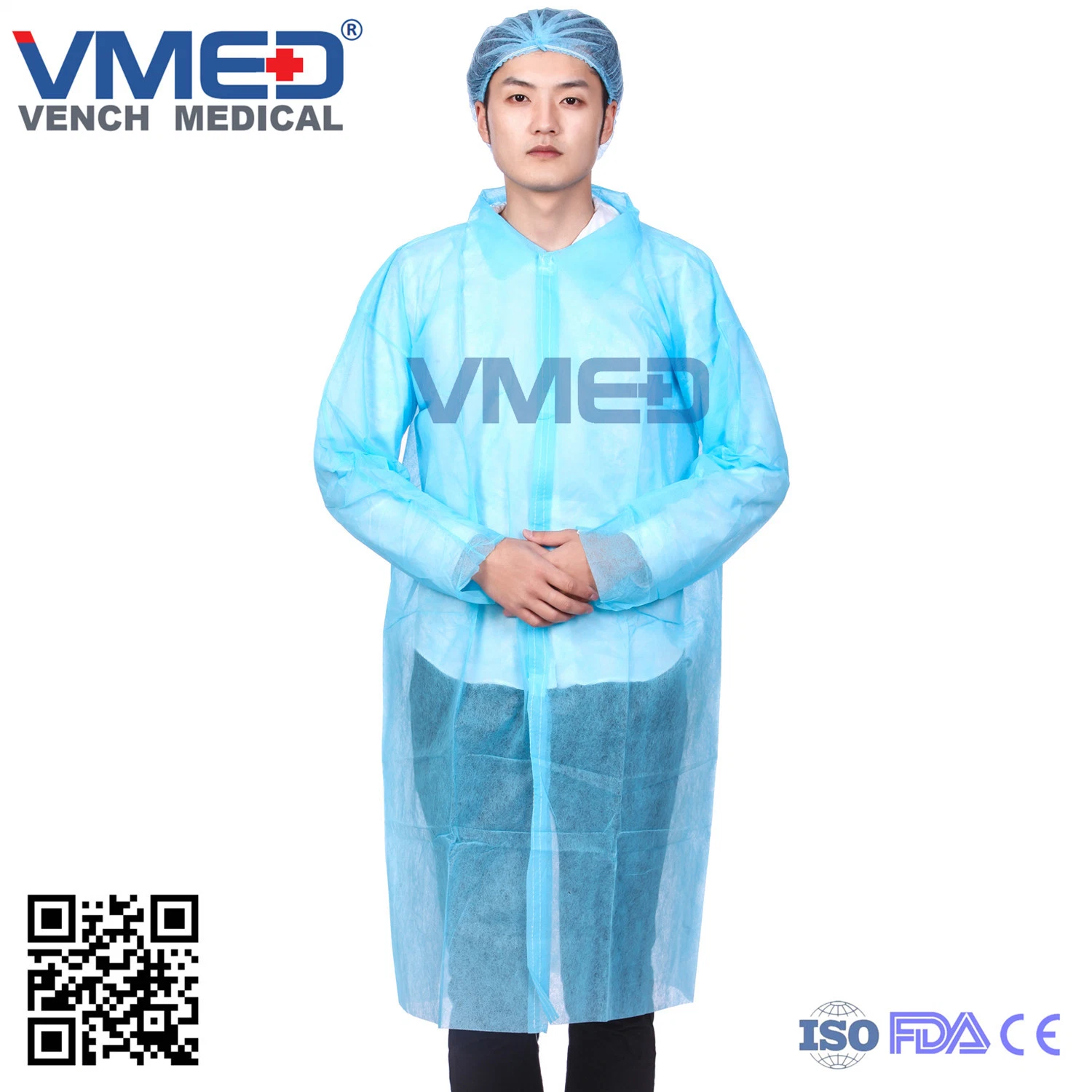 Polyethylene Disposable Lab Coat, Protective Blue Lab Coat, Disposable Laboratory Work Suit for Surgical /Industry/Hospital /Medical