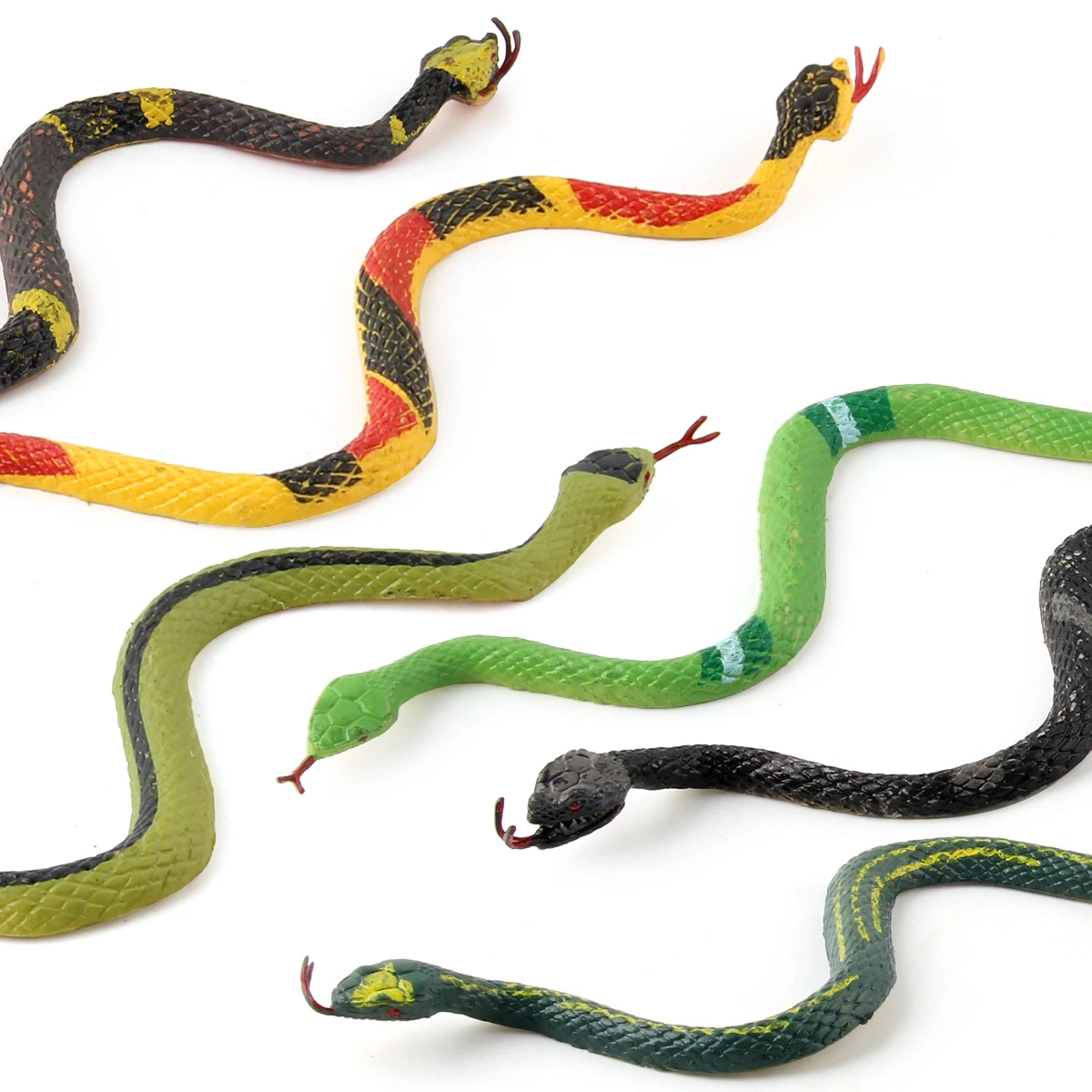 6PCS 25cm Serpents de la forêt tropicale assortis, extensibles et sans membres, répliques de reptiles, idée de jouet farce pour le carnaval, prix de jeu, modèle de jouet de serpent pour la science et la nature.