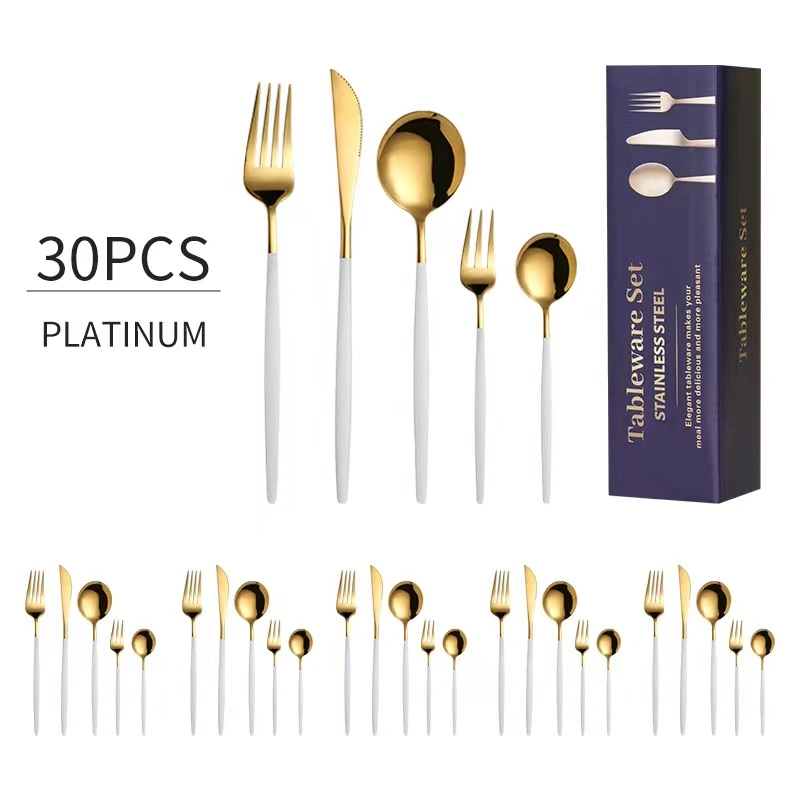 Stainless Steel 30PCS Luxurious Style Cutlery Set Housewares Tableware Kitchenware Knife Fork Spoon Cutlery Set Flatware Set