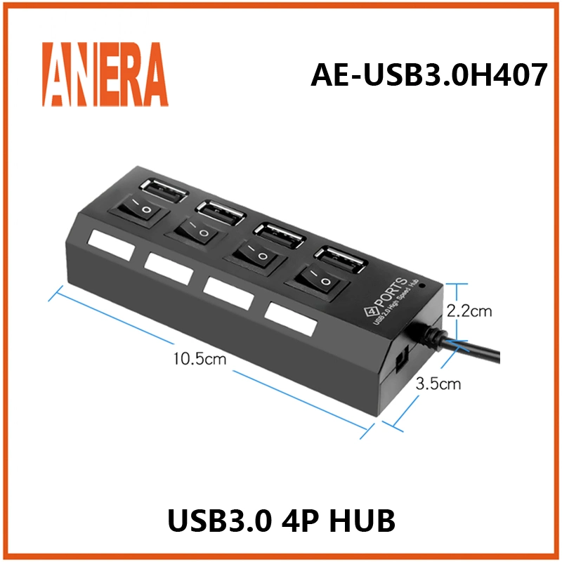 ANERA Factory Direct High Speed New Design 4 портов USB3.0 Концентратор с отдельным коммутатором 5 гбит/с Portable Compact с кабелем