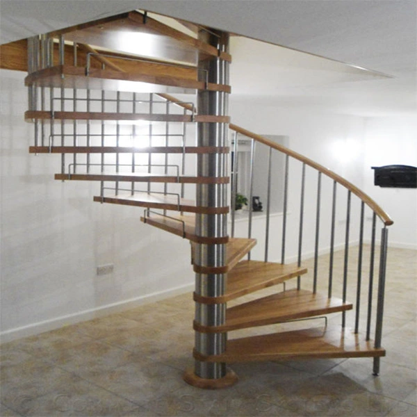 Wooden Spiral Staircase with Stainless Steel Post