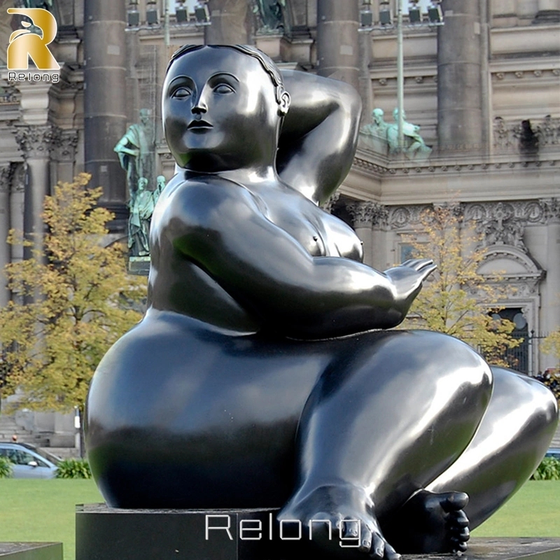 Berühmte Schwarze Messing Fernando Botero Art Moderne Statue Große Bronze Nackte Fette Lady Skulptur