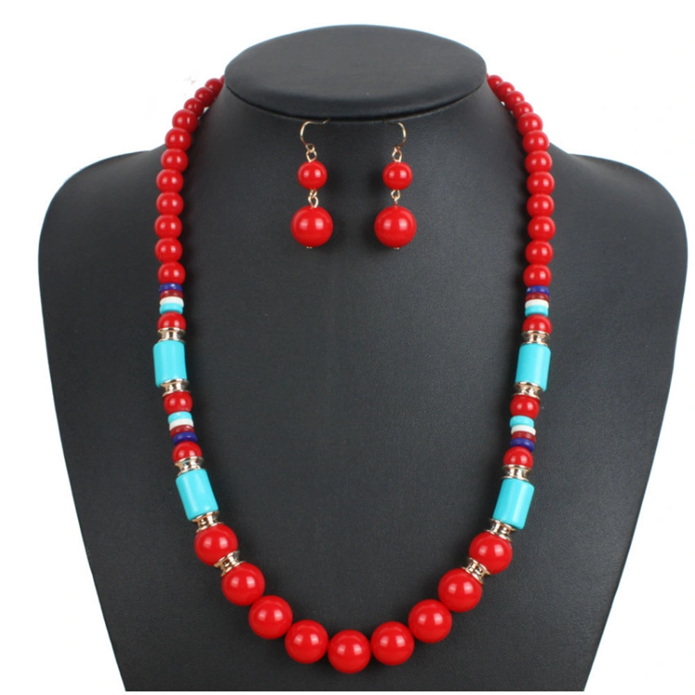 New Product Fashion Red Bead Earrings Necklace Jewelry Set