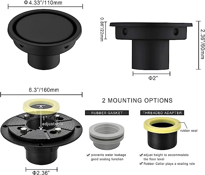 Round Design Tile-in Shower Drain with Adjustable Shower Drain Base Flange