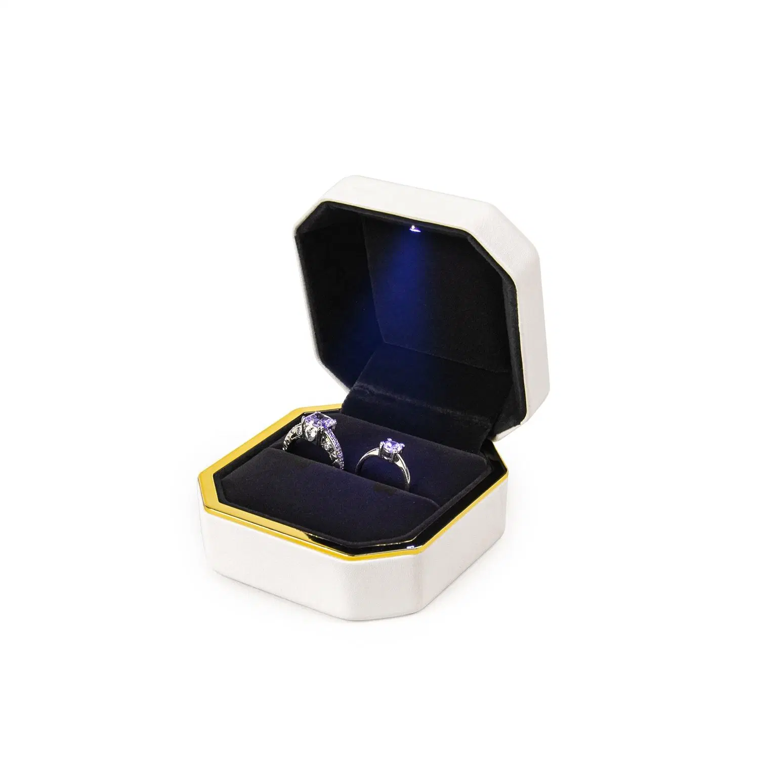 Wedding Ring Necklace Black Plastic Box Packaging Jewelry Box with LED Light