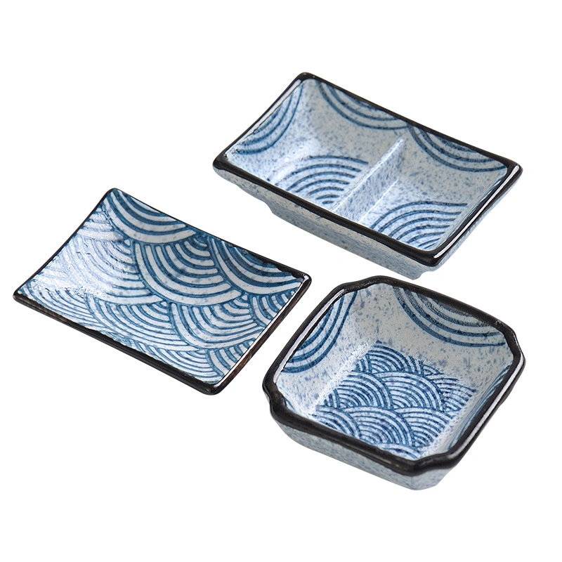 3inch Ceramic Appetizer Plates, 2-Compartment Serving Platter Tray, Soy Dipping Sauce Dishes, Rectangular Divided Dish for Home Hotel Restaurant Kitchen