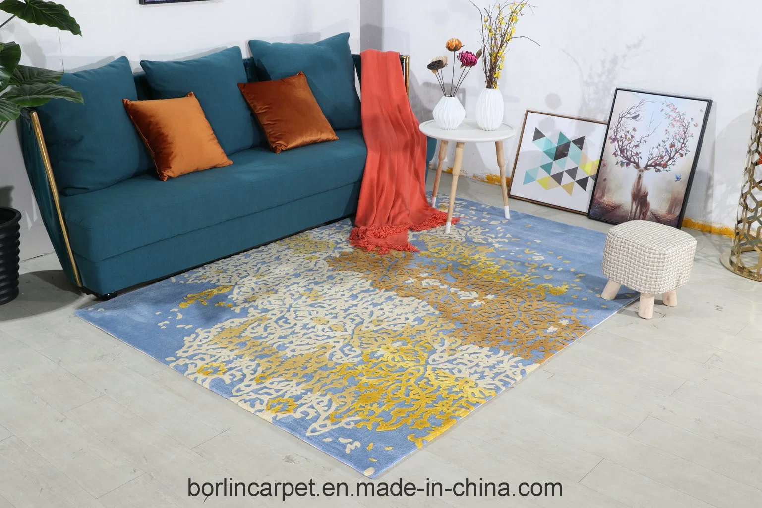 Bamboo Silk Carpet and Rug 9'*12'blue and Yellow