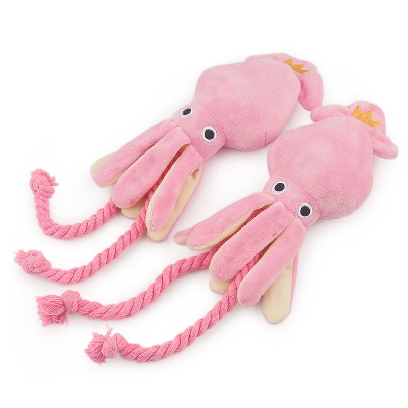 Cute Squid chien jouet en peluche Octopus mignon Chiot corde Jouets Jouets Squeak mâcher rose