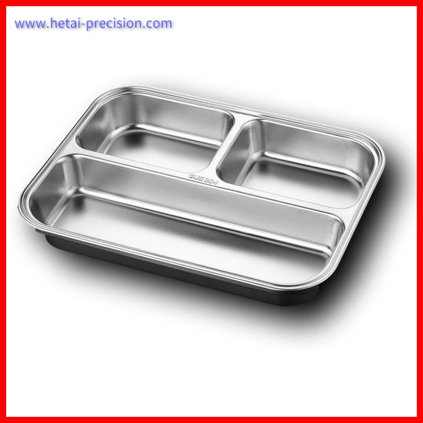 Restaurant Canteen School Use Stainless Steel Square Divided Service Plate/Food Tray