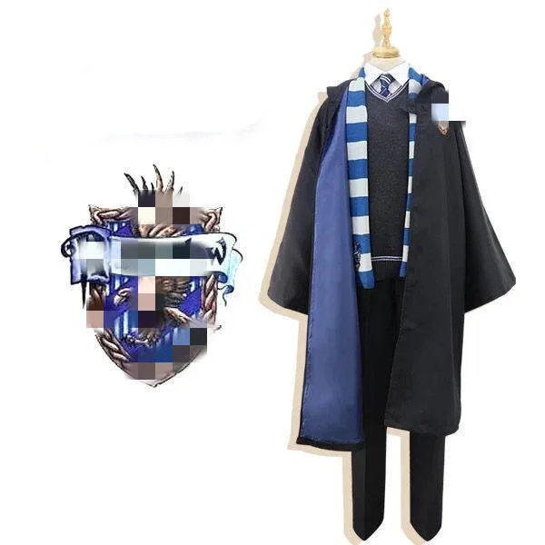 Halloween Costumes Cosplay Anime Harry Robe Magic Wands Black Hat Striped Necktie Scarf Cloak for Adult Kids