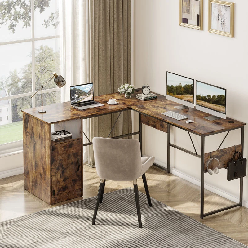 Estilo fazenda mobiliário luxo L forma Executive computador de mesa moderna Escritório para escritório doméstico