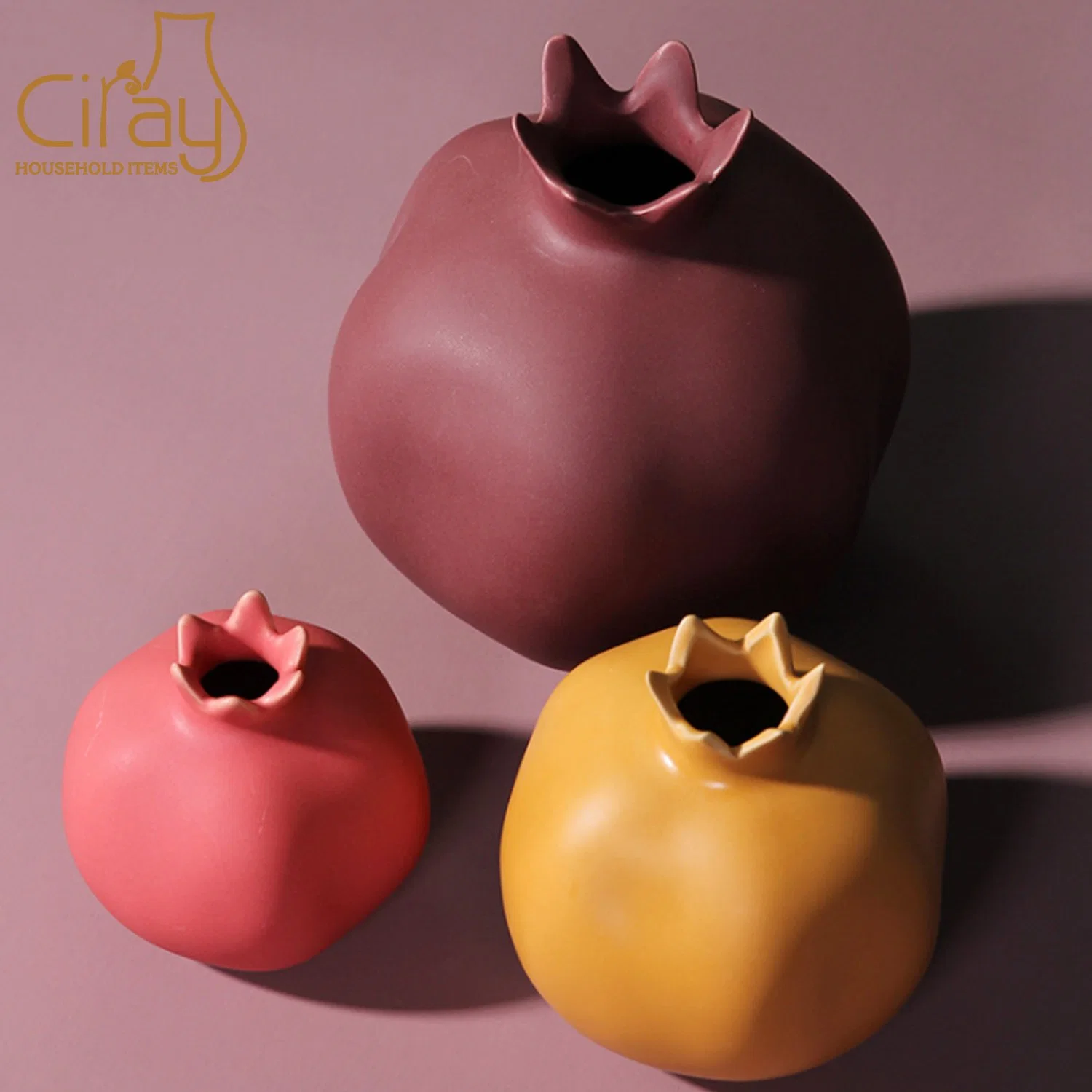 Nordic Design Pomegranate Shape Ceramic Vase for Home Decoration