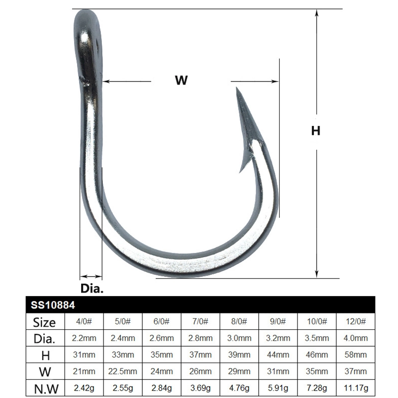 Herring Sturgeon 10884 Fishing Hook Strong Large Bold Stainless Steel Sea Fishing Tackle