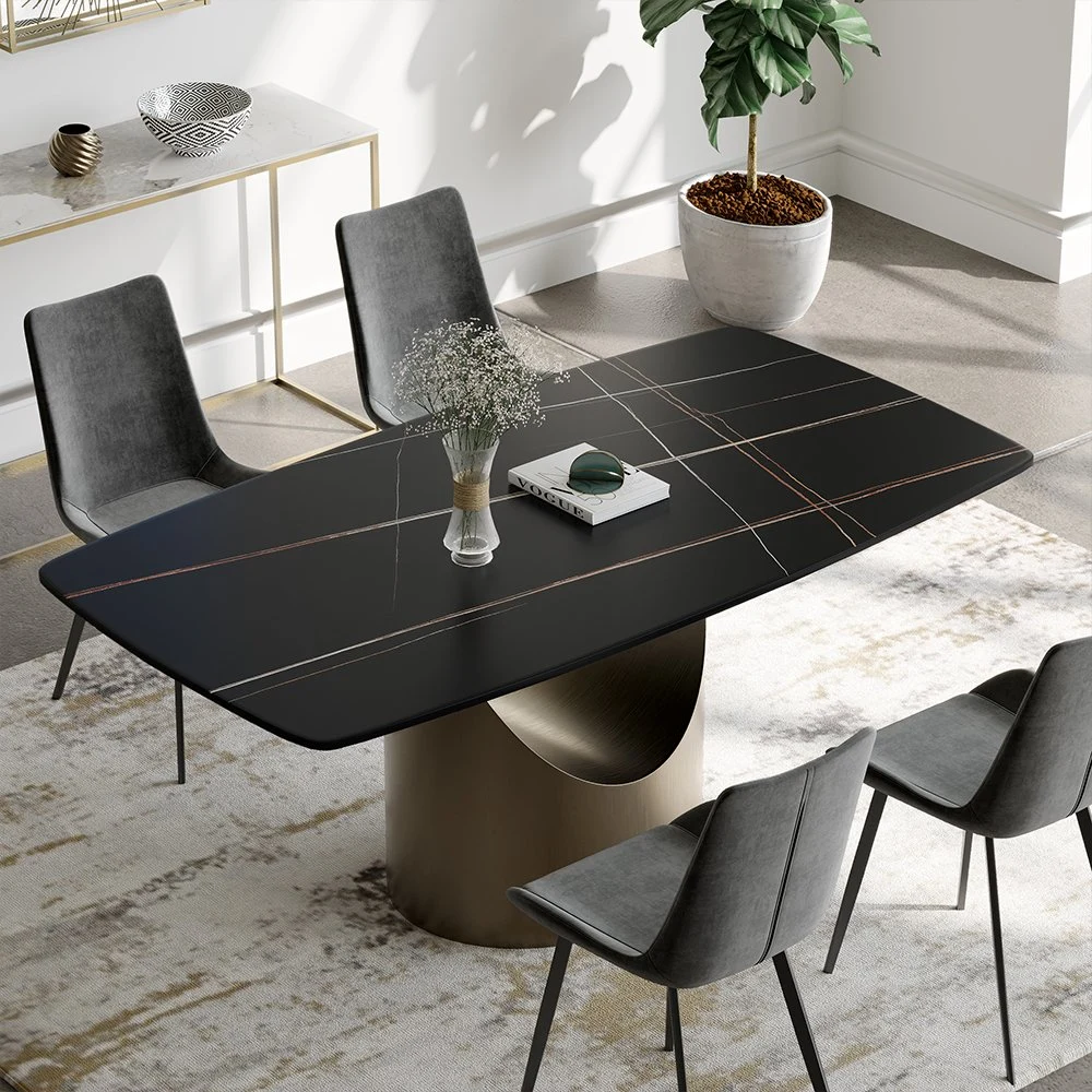 Table de salle à manger moderne en pierre frittée minimaliste de 62,99 pouces.