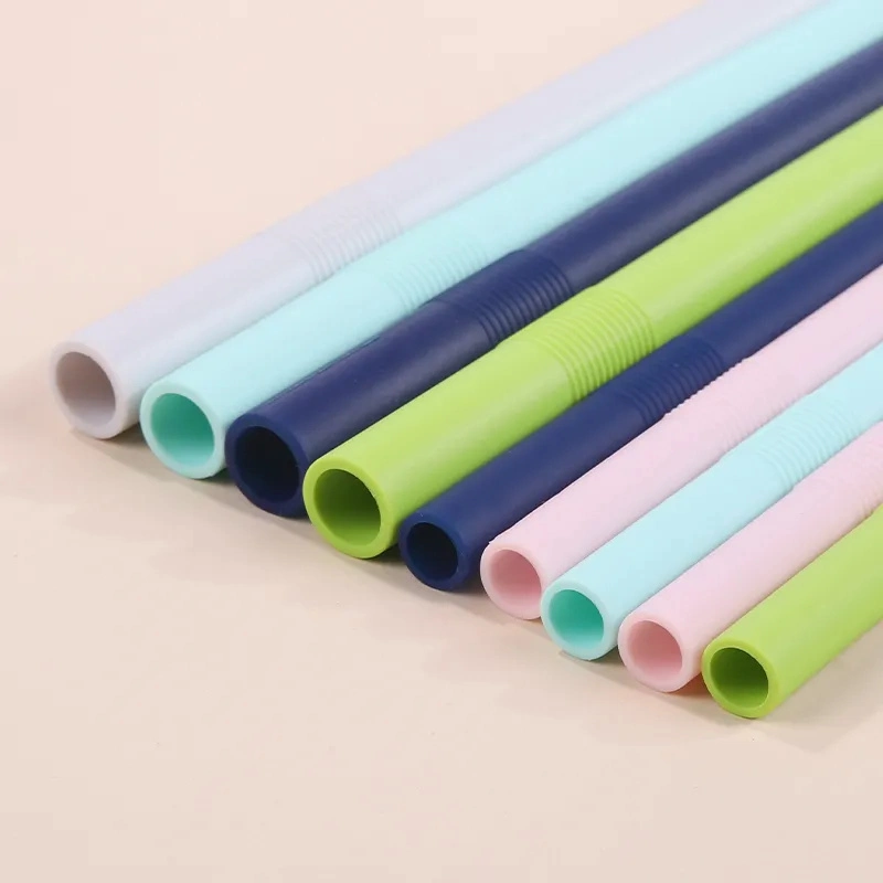 Portable Foldable Collapsible Reusable Silicone Drinking Straw Case with Brush