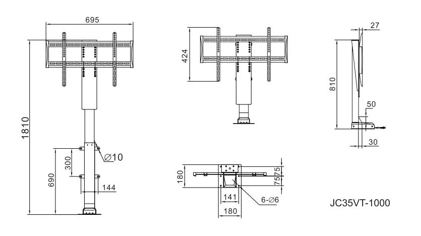 Soporte de TV de pie remoto ajustable en altura con estructura de elevación eléctrica de alta capacidad de carga para opciones de tamaño completo de la empresa/hogar Jiecang