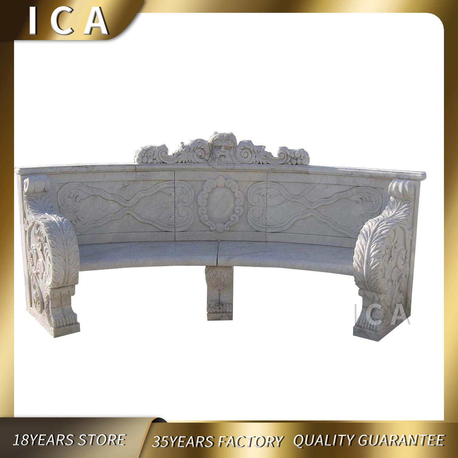 Hand Carved Beautiful White Marble Park Small Bench with Carving